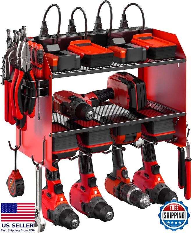 Modular Power Tool Organizer Wall Mount with Charging & Storage Shelf  -image