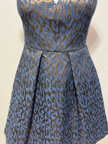 Vince Camuto Women 2 Dress Jacquard Fit & Flare Navy Gold Mini Pleated New NWT - Picture 3 of 10