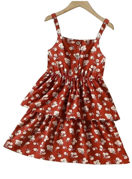 NWT GIRLS 13-14 SPICY SIENNA DOUBLE LAYER FLORAL DRESS