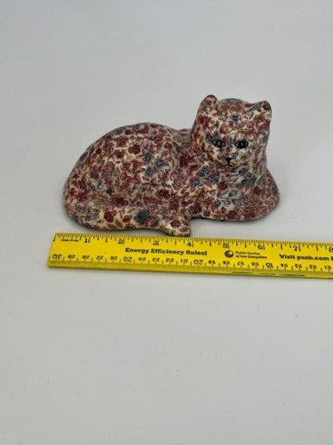VTG Decoupage Ceramic Cat Figurine Pink and Blue Floral Cottagecore - Picture 5 of 6