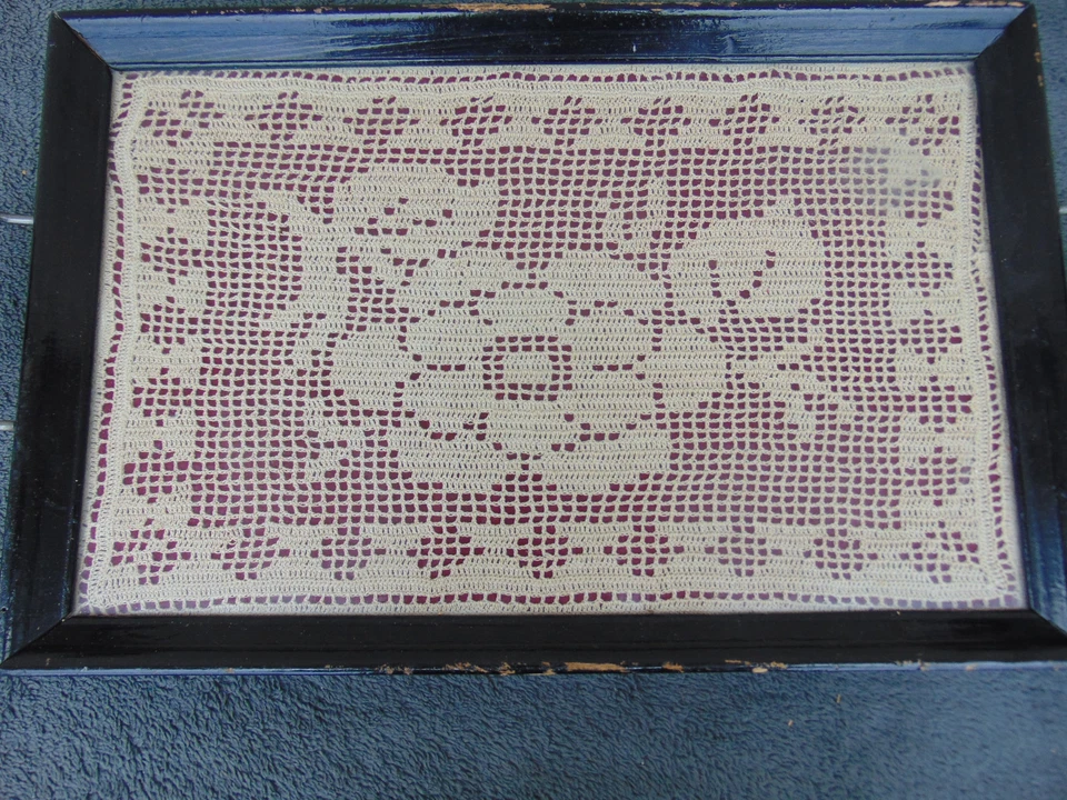Vintage Serving Tray Black Hand Made Crochet Knit Lace Decorative Props Steam LA - Image 2 of 4