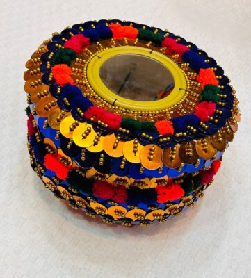Traditional Sindhi Miror & Sequence Moti Work Hand Made Hotpot (Roti Box)