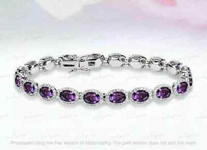 Authentic 10Ct Oval Lab Created Amethyst Diamond Women's Bracelet in 14K White Gold Plated