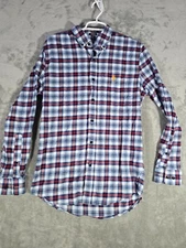 US Polo Assn. Shirt Mens Small Stretch Flannel Long Sleeve Red Blue White Cotton