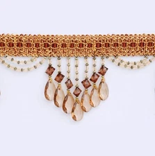 3 inch acrylic beaded fringe with gimp, lampshade or curtains - priced per yard