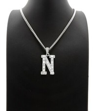 New Initial Letter Pendant  18", 20"  24" Cuban Chain Rhodium Plated Necklace