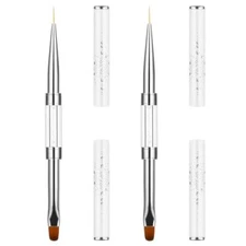 2 Pcs Double Ended Nail Art Brushes,Builder Gel Brush Nail Liner Brush UV Hard 