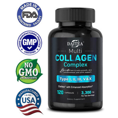 Vital Vitamins Multi Collagen Complex - Type I, II, III, V, X, 120 Capsules
