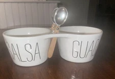Mud Pie E2 Home Bistro 3"x10" Salsa & Guac Double Dip & Spoons Set 48500092