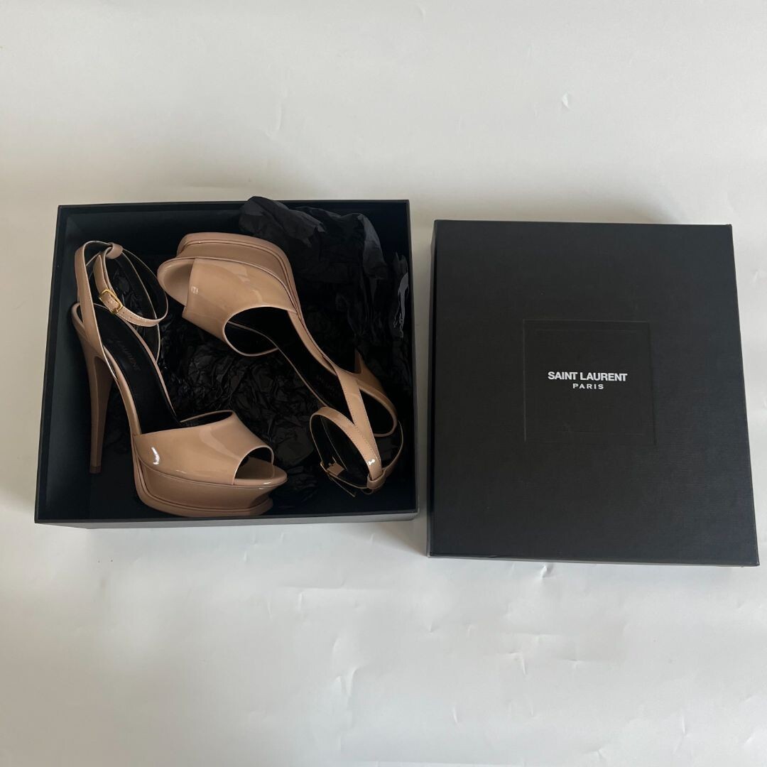 Saint Laurent sandalo nudo vernice plateau 105 omaggio punta aperta 38