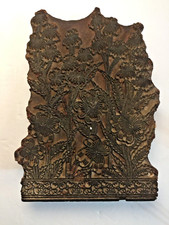 Antq Wooden Hand Carved Textile Printing Block Detailed Floral Stamp India S91