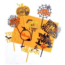 Acrylic Happy Halloween Cake Topper - Black & Orange