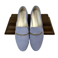 Franco Sarto Loafer Hanah Powder Blue Suede With Gold Chain Accent Sz 6M Preppy
