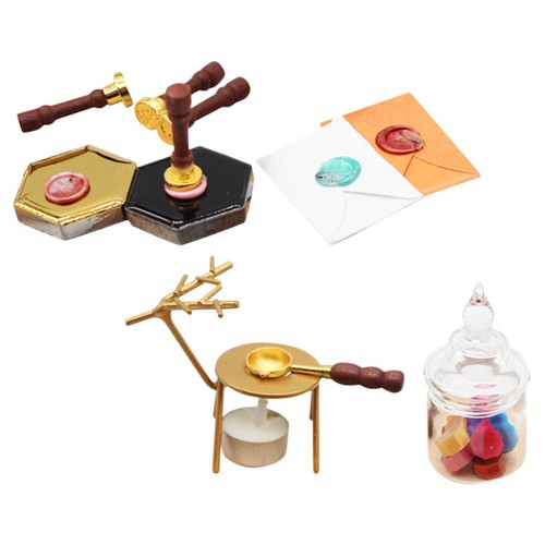 1 set of Mini Seal Decor Miniature Wax Seal Warmer Model Doll House DIY Ornament - 第 1/12 張圖片