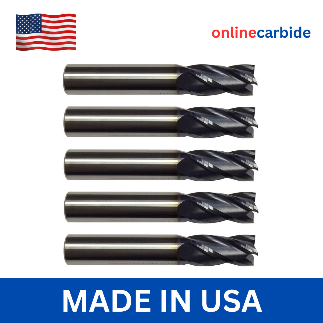 5 Pack 3/8" Solid Carbide End Mills – TiALN Coated – 4 Flute Center Cutting USA