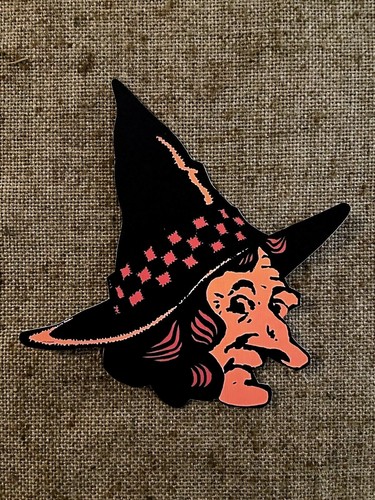 U Pick Vintage Inspired Witch with Checkered Hat Halloween Cardstock Decoration - Picture 2 of 9