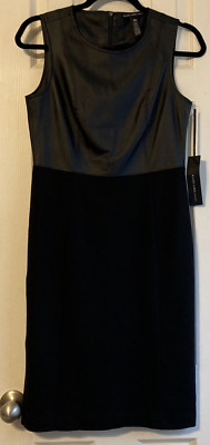 Chico's Black Label Faux Leather Bodice Ponte Dress Size 00(0/2) NWT