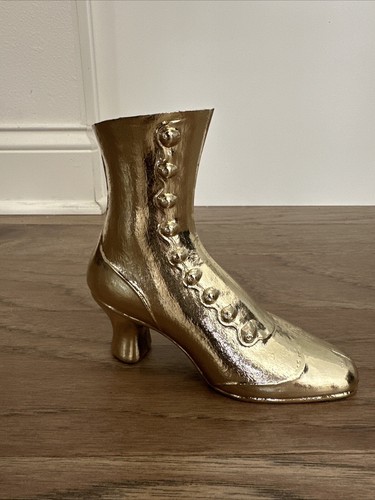 Vintage Shoe Vase Cast Metal Plated Victorian Boot