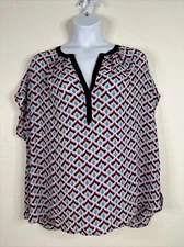 Signature Studio Womens Plus Size 3X Colorful Mosaic V-neck Top Short Cap Sleeve