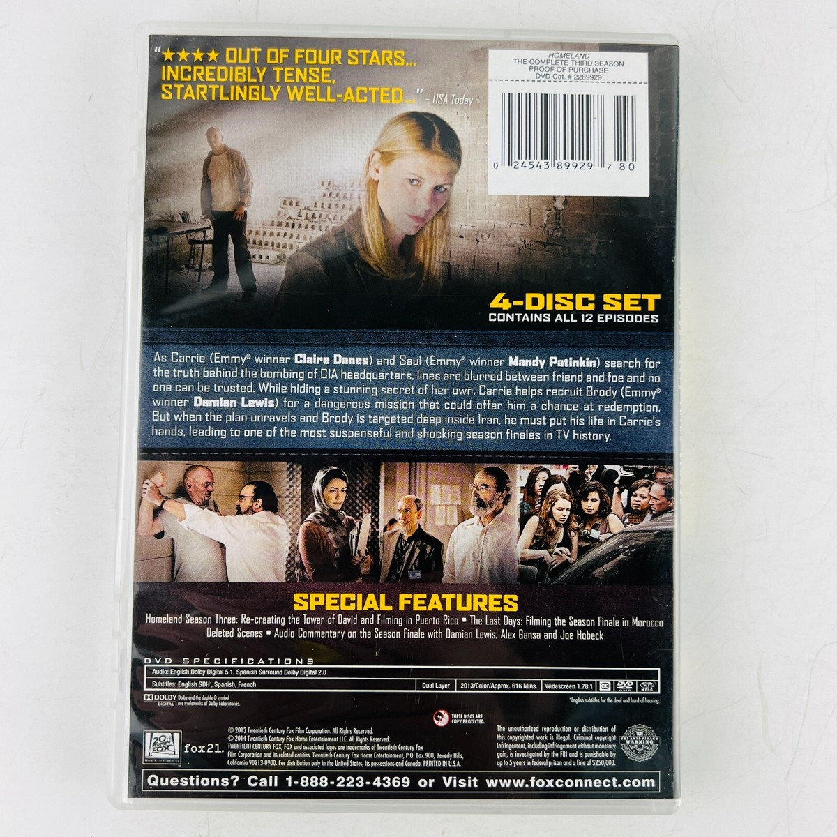 Homeland Season 3 DVD Box Set Claire Danes, Rupert Friend