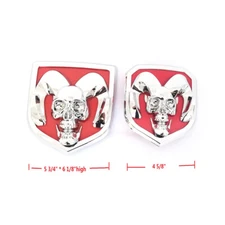2x OEM Front Grille Tailgate Emblem Skull Badge fits 1500 2500 Chrome Red