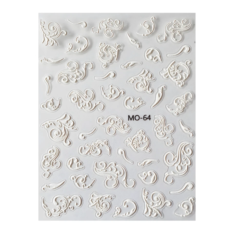 Nagelsticker Schnörkel, Ranken, weiß, Selbstklebend. (MO-64), Nail Sticker