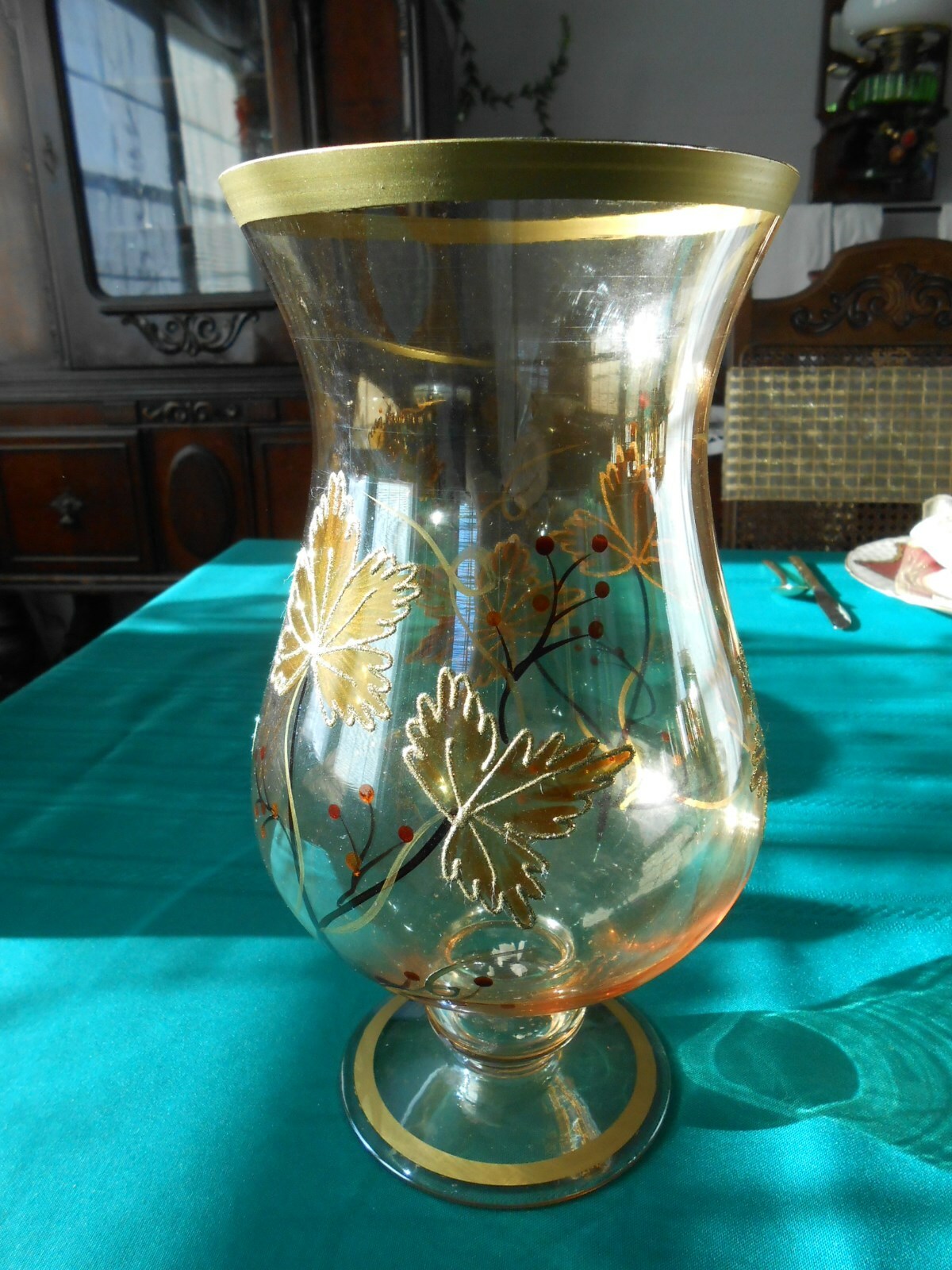 Charisma Hurricane Vase or Candle Holder Glass Amber 6" W x 10.5