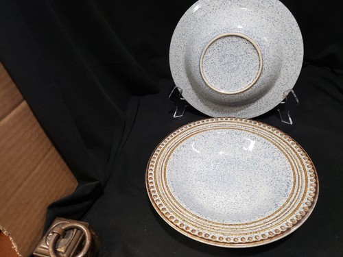 Amour Blue by Sango (2) Soup Bowls Blue Splatter Background Beige Dots & Band - Picture 4 of 11