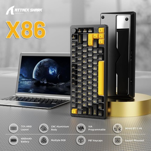 ATTACK SHARK X86 75% Wireless Aluminum Mechanical Keyboard,BT/2.4G/Type C - Picture 63 of 81