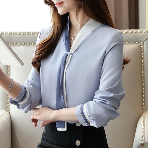 Long Sleeve Tie Neck Ladies Business 