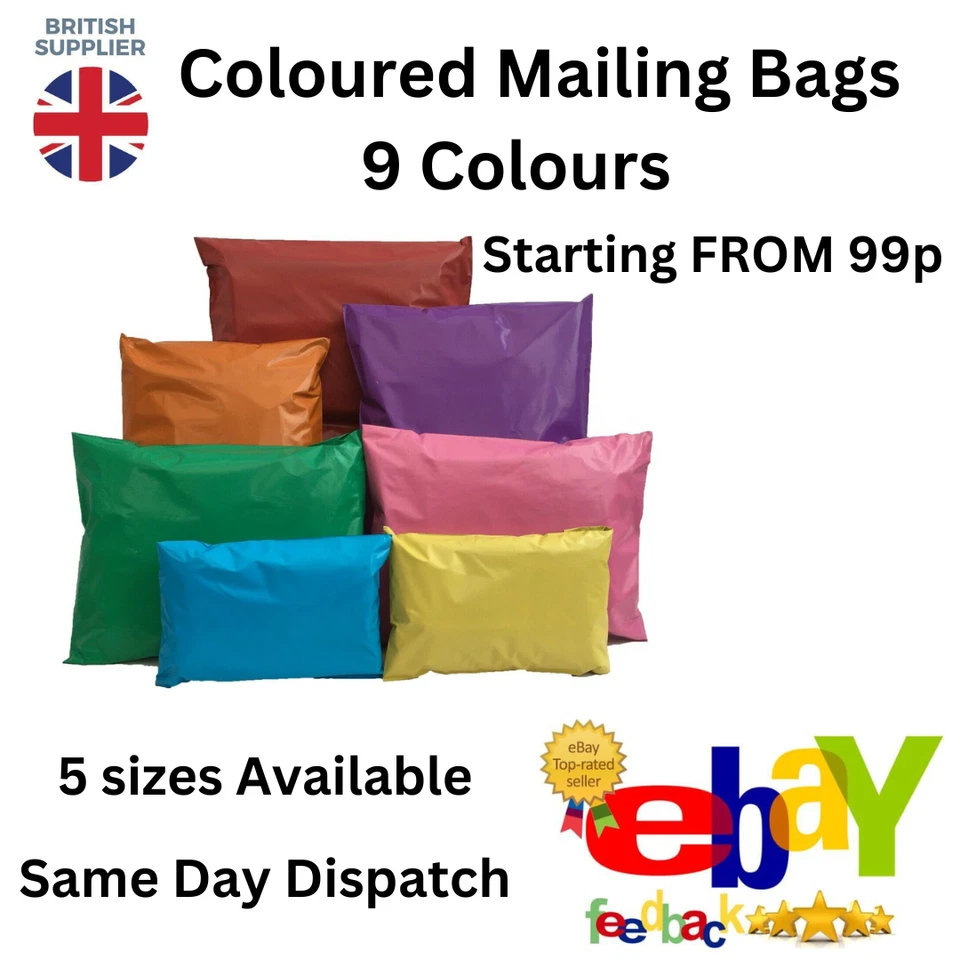 PURELY PACKAGING ONLINE Mailing Bags Packaging 5 Sizes 9 Colours Postal Bags Tamper Proof