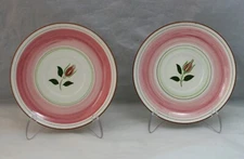 Vintage 1950s Stangl Pottery Pink & Green Wild Rose Pattern Saucers Set of 2