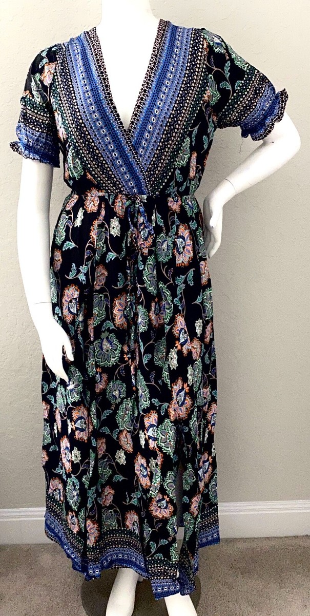 Angela Plus Boho Floral Short Sleeve V-Neck Split Front Maxi Dress XL XXL  XXXL | eBay