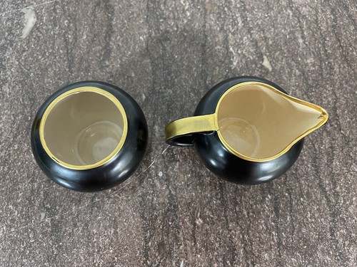 Vintage Villeroy and Boch sugar and creamer set Black Gold Tea Coffee - Picture 4 of 6