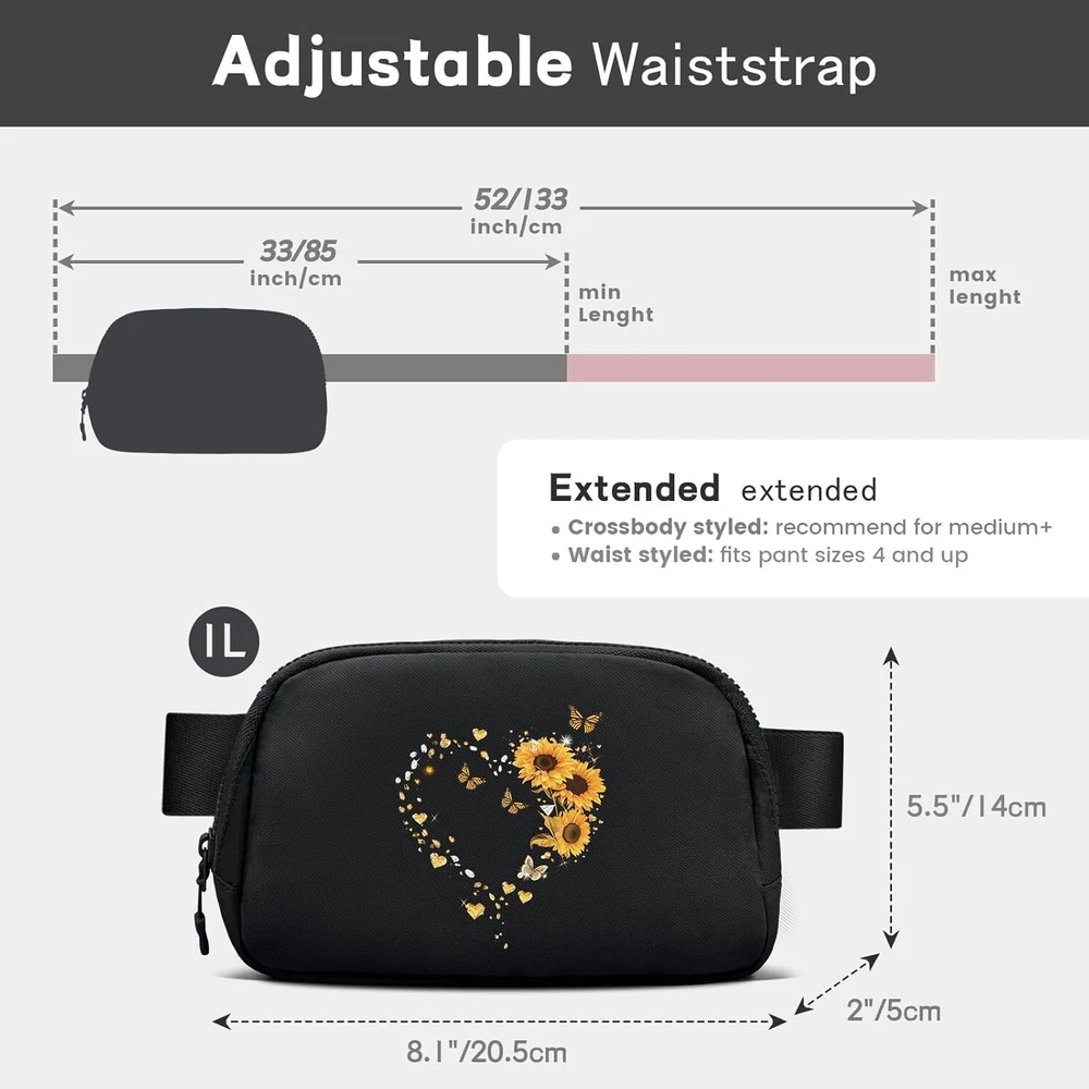 viewm Belt Bag for Women, Waterproof Fanny Packs Women Flowers and Love
