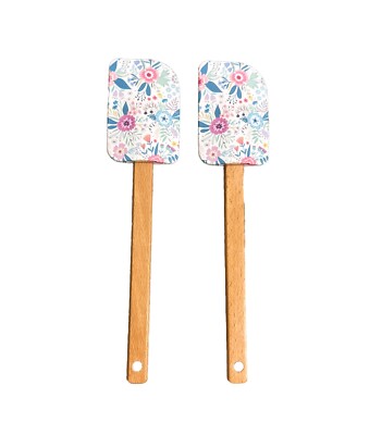 Floral Wooden Handle Silicone Scrapper/Baking Tools Stirring Spatula Set Of 2