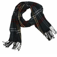 Cejon Plaid Fringe Italian Winter Scarf Charcoal Gray Check new without tags