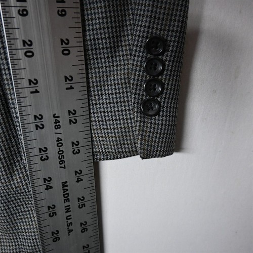 IZOD 42R Blue Gray Houndstooth Plaid Silk Wool Mens Blazer Sport Coat Jacket - Picture 9 of 12