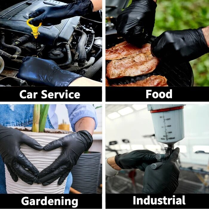 100pcs Nitrile 3.5MIL Black Disposable Latex Free Non Rubber Gloves for Cleaning