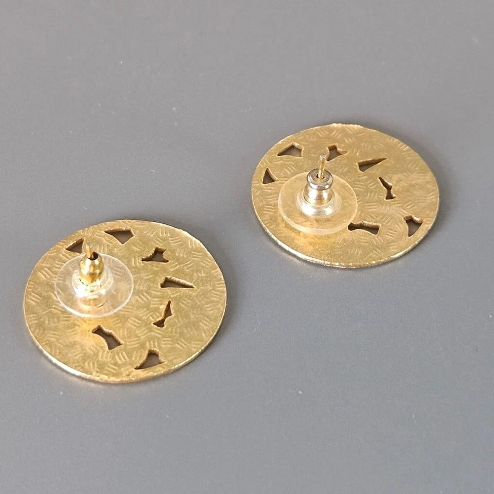 Vintage Abstract Red Hibiscus Floral Circle Stud Earrings - Image 2 of 4