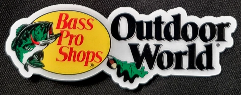 BASS PRO SHOPS STICKER "OUTDOOR WORLD" 3 3/8 X 1 1/4" GLOSSY THICK WATERPROOF