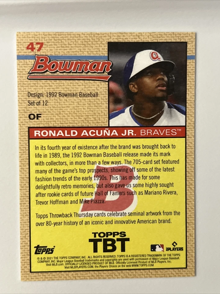 Ronald Acuna Jr. 2021 Topps Throwback Thursday ‘92 Bowman Throwback - Image 2 of 2