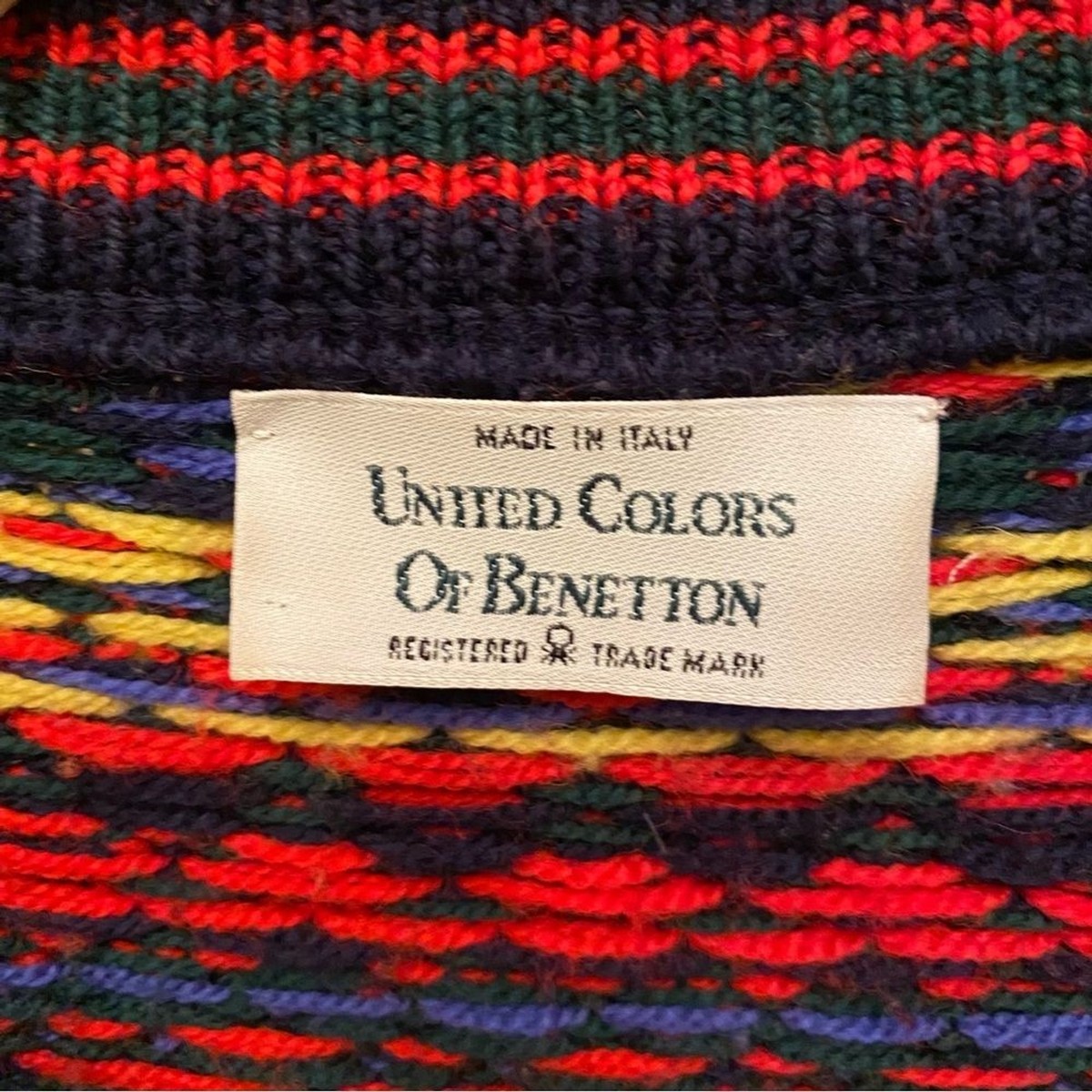 Vintage UNITED COLORS OF BENETTON Multi-Color Wool Blend Cardigan