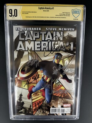 Captain America #1 Signed Chris Evans Sebastian Stan Hayley Atwell + 3 More CBCS