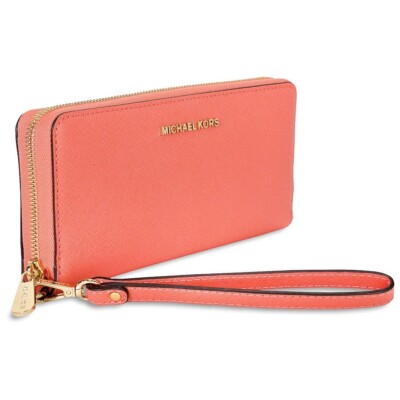 Michael Kors Jet Set Travel Leather Wallet Wristlet Pink