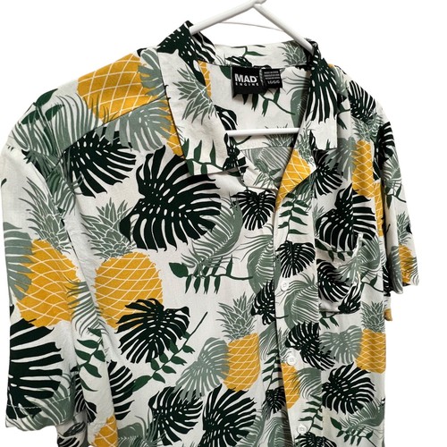 Mad Engine Men’s Pineapple & Palm Leaf Button Down Shirt, Size Large - Picture 2 of 11