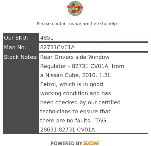 NISSAN CUBE Z12 2009-2014 right rear window regulator 82731CV01A — 第 4/4 张图片