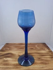 Hand Blown Colbalt Blue Thick Bubble Crackle Glass Wine Goblet Mexico - 10” Tall