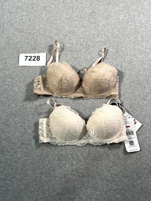 René Rofé Extreme Push Up Bra Womens 34A Beige Cream Lace Lingerie Pack of 2
