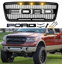 Grill Raptor Style For 2004-2008 Ford F150 Upgrade Grille Mesh Black W/Letters